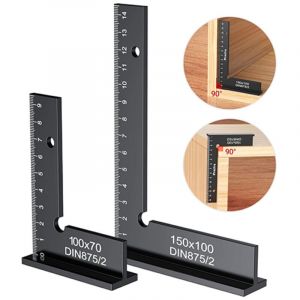 2pcs Pr&eacute;cision Angle Droit Bloc R&egrave;gle avec &Eacute;chelle, Aluminium 150x100mm +100x70mm Fausse Equerre Charpentier Metal pour Machines Mettre en Place et
