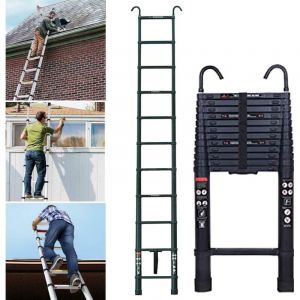 &Eacute;chelle r&eacute;tractable en alliage d'aluminium avec 2 crochets, 13 marches, &eacute;chelle r&eacute;tractable de 3,8 m&egrave;tres, portable et l&eacute;g&egrave;re, robuste et stable,