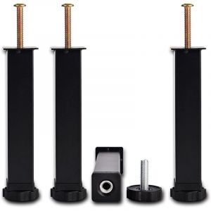 Lot de 4 pieds de lit &agrave; visser en m&eacute;tal, universels, noirs, sans per&ccedil;age, hauteur r&eacute;glable : 20 cm (+ 2 cm), carr&eacute;s de 3 x 3,5 cm