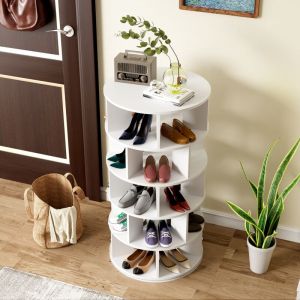 Tagère à chaussures à 6 Niveaux,Meuble à Chaussures Tourné à 360°,Capacité Max 25 paires,Gain de Place,Stable,en Bois pour Entrée,Salon,Chambre