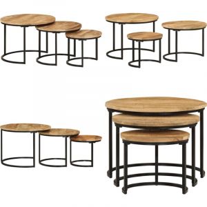Vidaxl - Tables gigognes 3 pcs bois de manguier massif brut - Table Basse - Tables Gigognes - Mobilier Salon - Table D'appoint - Table Chevet - Home