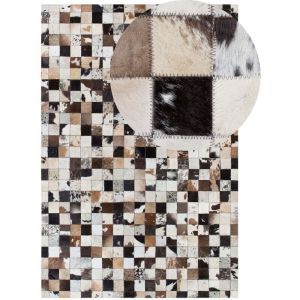 Beliani - Tapis Rectangulaire Blanc Beige et Noir en Cuir Patchwork pour Int&eacute;rieur Moderne 160 x 230 cm