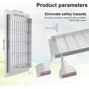 Jalleria - Grille d'a&eacute;ration en aluminium - 250 x 150 mm - Gris - Rectangulaire - Pour armoires, chambres et portes