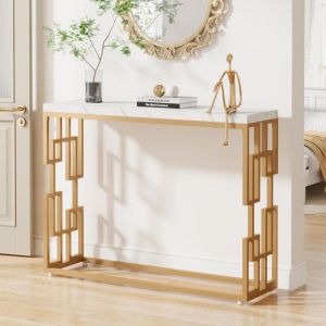 Tribesigns - Table Console dorée, Table de canapé Moderne de 108 cm, Table d'entrée, Table de canapé en Faux marbre Blanc avec Pieds en métal doré