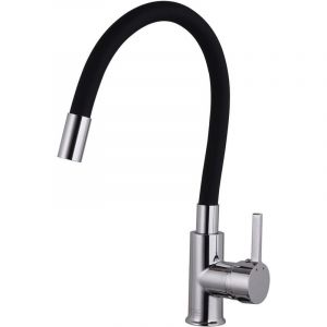 Robinet de cuisine flexible &agrave; 360 &deg;, robinet d'&eacute;vier rotatif, robinet &agrave; poign&eacute;e unique. Tuyau flexible en silicone. Accessoires inclus. (Chrome Noir)