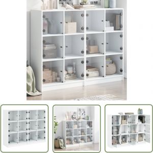 The Living Store Biblioth&egrave;que avec portes blanc 136x37x109 cm bois d'ing&eacute;nierie - Biblioth&egrave;que Blanche - Meuble Rangement - &Eacute;tag&egrave;res Design - Armoire