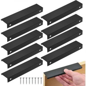 Poign&eacute;e Cuisine Noir, 10PCS Entraxe 160mm Invisible Poignee de Meuble, poignet de porte cuisine en Aluminium, Noir Poign&eacute;e Meuble pour Tiroirs