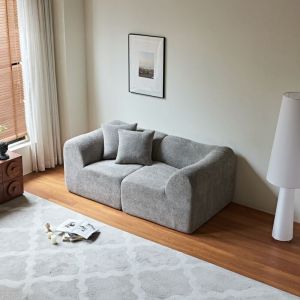 Canap&eacute; 2 places Modulaire 193 x 87 x 67 cm, velours, compact pour salon et bureau, gris