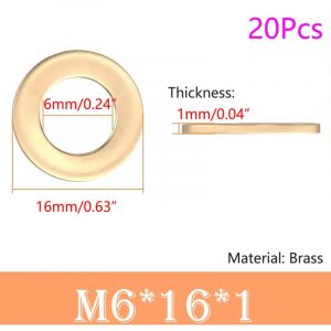 Lot de 20 Rondelle Plate, 6mm x 16mm, Rondelle d'étanchéité Circulaire, Rondelles Annulaires, Laiton Rondelle Plate pour L'étanchéité des Vis