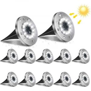 12LED Lampe Solaire Ext&eacute;rieur, 12pcs Luminaire Jardin Au Sol Eclairage 6000K Etanche IP65 Lampe Solaire Spot Encastrable Pour Chemin Terrasse Cour
