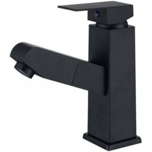 Mitigeur de Lavabo Noir avec Douchette Extractible Robinet Salle Bain &agrave; Levier M&eacute;langeur Monocommande en Acier Inox-robinet lavabo vasque
