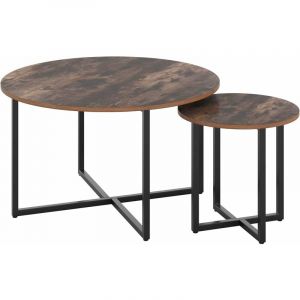 Tlgreen - Table Basse Ronde Vintage Tables d'appoint Ensemble de 2 Tables Basses Industrielles Bout Canap&eacute; Tables de Chevet en Bois avec Cadre en