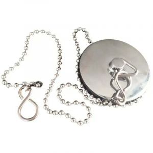 Bouchon D47 avec enjoliveur en m&eacute;tal et cha&icirc;nette L450 mm pour &eacute;vacuation &eacute;vier, lavabo ou baignoire,