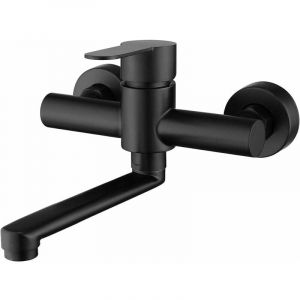 Robinet mitigeur d'&eacute;vier en acier inoxydable 304, robinet de cuisine mural, robinet d'&eacute;vier pivotant &agrave; 360 &deg; avec bec noir