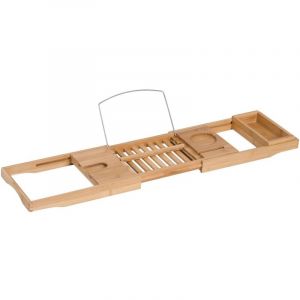 Tablette baignoire bambou r&eacute;glable 70-105x21,8x5cm - Plateau pont pour salle de bain - Naturel, bain d&eacute;tente