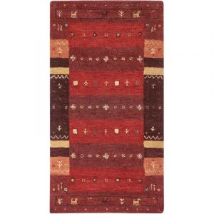 Tapis Gabbeh Rouge en Laine 80 x 150 cm &agrave; Motif de F&ecirc;tes Fait Main Chaleureux Sinanli