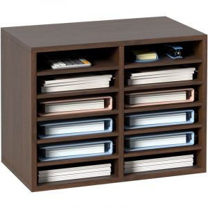 Organisateur de Bureau en Bois 52x30,5x41 cm Trieur de Documents a 12 Compartiments Corbeille a Courrier Panneau Agglomere Etagere Amovible Classeur