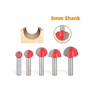 Parkside - Fraise à Fond Rond Bois, 5 pcs Router Bits 8mm Tige Fraise à gorges Carbure Queue Fraise à Rainer pour Défonceuse Outil de Coupe Bit de