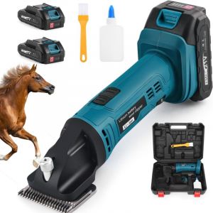 Tondeuse &agrave; batterie pour chevaux, tondeuse sans fil 500 w avec 2 batteries de 2 500 mAh, 6 vitesses, professionnelle, pour chevaux aux poils &eacute;pais et