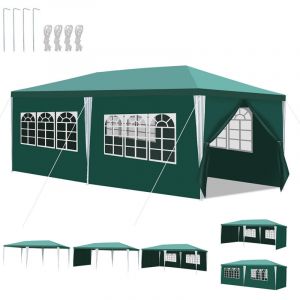 Jiubiaz Tonnelle 3x6 M avec 6 B&acirc;che Lat&eacute;rales Amovibles et 4 Fen&ecirc;tres D&eacute;coratives, Gazebo de Jardin Rapide &agrave; Installer, Vert