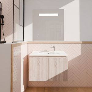 Meuble PROLINE 80 cm avec plan vasque et miroir Elégance ht80- Bois- Plan vasque en Résine