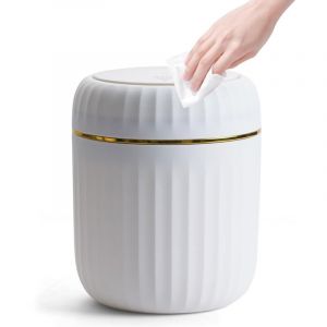 Poubelle de Table Avec Couvercle &agrave; Bouton-Poussoir, 2L Mini Poubelle Salle de Bain, Poubelle de Bureau Poubelle Salle Bain pour Salon, Bureau, Blanc