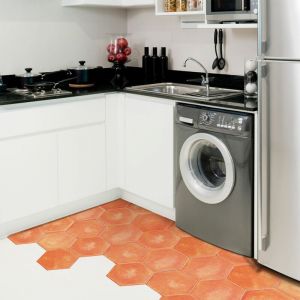 Ambiance-sticker - Stickers Sol Anti-d&eacute;rapant avec Protection - tomettes terre cuite sol proven&ccedil;al - 60x135cm-10stickershexagones30x26cm