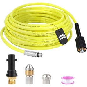Tuyau Nettoyeur Haute Pression 10M 180bar Furet Deboucheur Canalisation Flexible Tuyau Deboucheur Canalisation Haute Pression avec 2 Buse Adaptateur