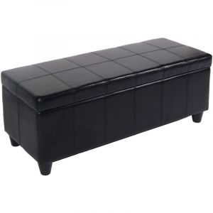 Banc coffre de rangement Kriens, cuir + simili cuir, 112x45x45cm, noir