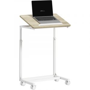 Table d'appoint r&eacute;glable en hauteur avec plateau inclinable et 4 roulettes, table d'appoint en bois et m&eacute;tal pour salon, chambre, bureau,