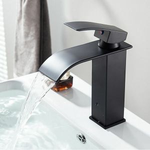 Robinet Salle Bain noir Cascade,Robinet Lavabo Cascade avec bec Hauteur 190mm Mitigeur Lavabo Cascade Chaude et Froide R&eacute;glable Mitigeur Salle Bain