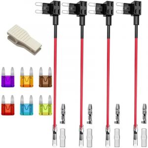 4pcs 12V-24V 20A Petite Add-A-Circuit Porte-fusible Voiture, Adaptateur Lame Porte-fusible ATM, avec 6 pi&egrave;ces de Fusible &agrave; Lame et 1 pi&egrave;ce de
