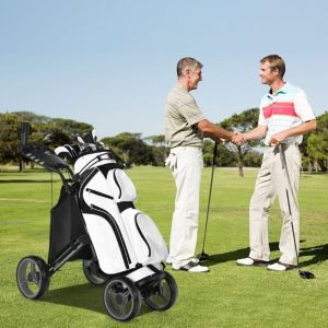 Chariot de Golf à Pousser ou à Tirer Chariot de Golf Pliable Léger à 4 Roues Chariot de Golf Avec Sac Imperméable et Frein à Pied Gris design in