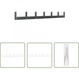 The Living Store - Panier de gabion en forme de u avec 7 poteaux Fer 740x20x100 cm - Panneau De Cloture - Clôture Rigide - Mur De Soutènement