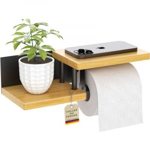 Porte Papier Toilette Mural en Bois de Bambou Derouleur Papier Toilette de Haute qualit&eacute; avec &eacute;tag&egrave;res Porte Rouleaux de Papier Toilette