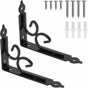 2PCS Equerre Etagere Murale Equerre Charge Lourde Equerre Metal Noir Vintage 150 115 3mm Equerre Fixation Equerre Fer Forge avec Vis Cheville pour