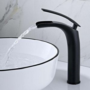 Robinet Cascade Salle De Bain Noir,Robinet De Lavabo Cascade ,Cascade Mitigeur Salle Bain Avec Valve En C&eacute;ramique Monocommande Chaude Et Froide