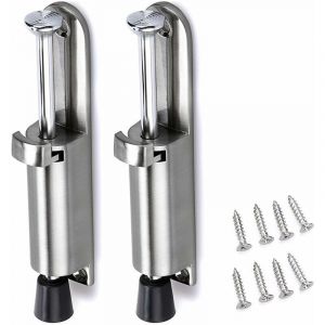 2pcs Arr&ecirc;t de Porte Support de Porte Butoir Bloque de Porte en Acier Inox avec Caoutchouc (argent&eacute;)