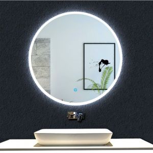 Miroir Lumineux de Salle de Bain Rond 90cm avec Éclairage, Miroir Mural led Anti-Buée, Miroir de Salle de Bain Réglable avec Éclairage - Acezanble