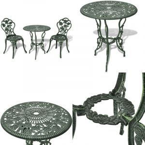 Vidaxl - Ensemble de bistro 3 pcs Aluminium coulé Vert - Ensemble De Bistro - Salon De Jardin - Meubles De Jardin - Table Ronde - Chaises De Jardin