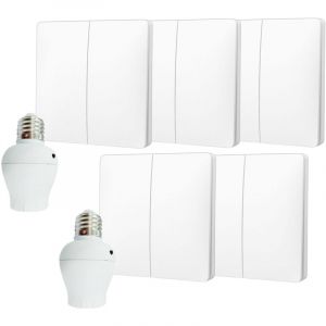 Kit interrupteur va-et-vient sans fil et sans pile pr&ecirc;t &agrave; poser - 5 boutons poussoirs double allumage + 2 douille &agrave; vis r&eacute;cepteur radio