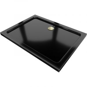 Mexen - Flat receveur de douche rectangulaire slim 130 x 100 cm, Noir, siphon Or - 40701013G