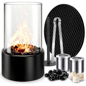 Cheminée au bioéthanol, cheminée de table à l'éthanol, cheminée de table, cheminée de table portable, poêle d'extérieur, cadeau, rond et autonome,