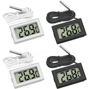 4 Pcs Thermom&egrave;tre R&eacute;frig&eacute;rateur ,Thermom&egrave;tre LCD Num&eacute;rique avec Sonde &Eacute;tanche pour R&eacute;frig&eacute;rateur Cong&eacute;lateur Aquarium (Lot de 2 Noir et 2 Blanc)