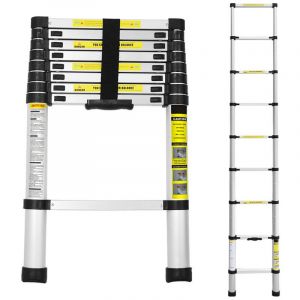 Swanew 2,6m Échelle Télescopique Alu argenté Portable Echelle Multi-Fonction en Aluminium, Capacité 150 Kg ,9 Echelons