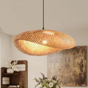 Suspension bohème pour salon, lampe de chambre en rotin E27, lampe rétro en paille pour table à manger, suspension vintage en tissage, pour salle à