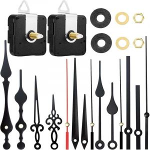 Lot de 2 m&eacute;canismes d'horloge &agrave; piles, m&eacute;canisme d'horloge murale silencieuse, m&eacute;canisme d'aiguilles d'horloge, pendule