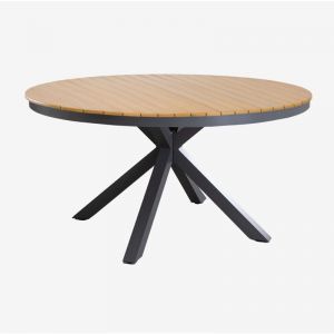 Sklum - Table de jardin ronde en aluminium et bois d'eucalyptus Archer Gris Graphite Ø140 cm