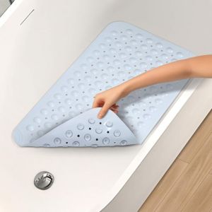 Tapis de douche antid&eacute;rapant 35 cm x 70 cm, tapis de bain antid&eacute;rapant, tapis de bain &agrave; ventouses, tapis antid&eacute;rapant pour bonde de douche, bleu clair