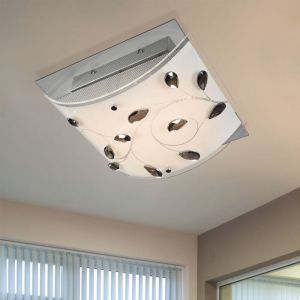 Esto - Plafonnier verre cristal clair salon plafonnier carr&eacute; lampe de salon, m&eacute;tal opale, 1x led 18W 1700 Lm blanc chaud, LxPxH 30x30x12 cm